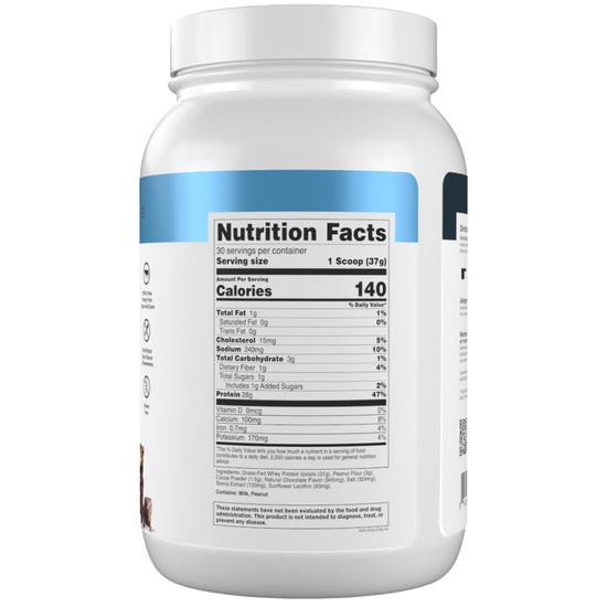 PROTEIN SUPPLEMENT POWDER — Grass-fed whey protein isolate, naturally flavored, gluten free