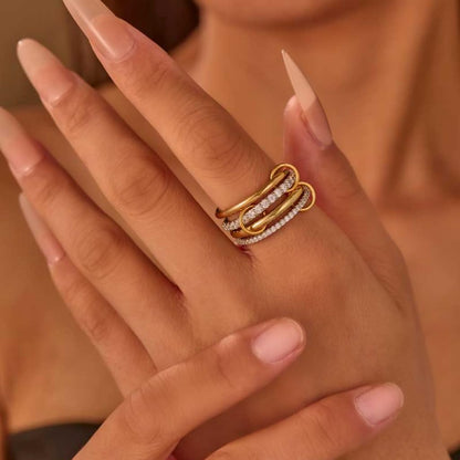 Canboer ring set — 14K gold plated interlocked stackable rings for women