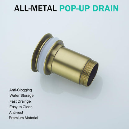 SEABEFORE All Metal Bathroom Sink Drain,Pop-up Drain with Detachable Basket Stopper,Anti-Clogging Drain Strainer,Hair Catcher,for Vanity Vessel Sink Without Overflow,Brushed Gold,SE83997PB-BG