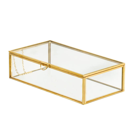Storage box — Vintage glass design with hinged lid and mirrored bottom