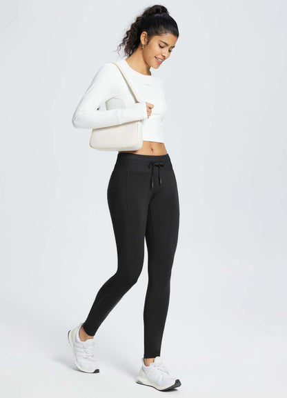 baleaf women's fleece lined leggings - water resistant high waisted pants with pockets