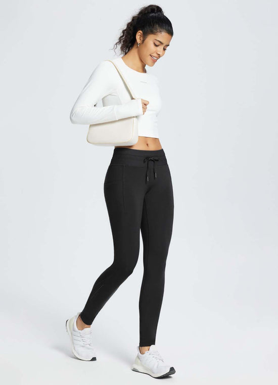 baleaf women's fleece lined leggings - water resistant high waisted pants with pockets