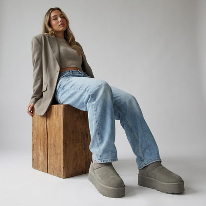 CUSHIONAIRE Huggy-2 platform slippers — cozy suede slip-on ankle boots for indoor outdoor wear