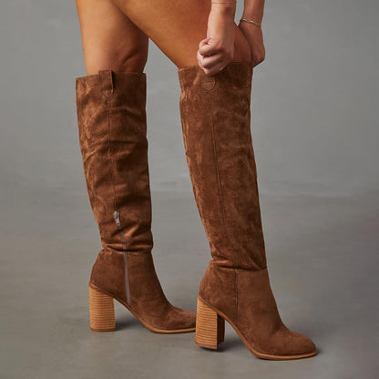 Erocalli suede knee-high boots — Chunky block heel with slouch design