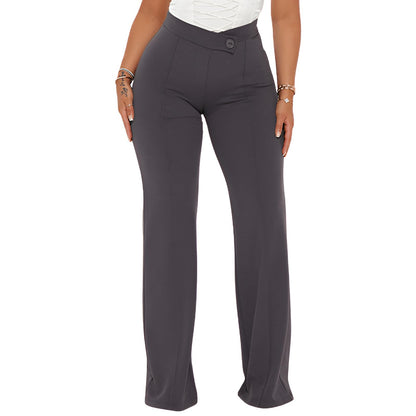 Charyeah Wide Leg Work Pants for Womens High Waisted Stretchy Pants Wrinkle Free Business Office Trousers Grey