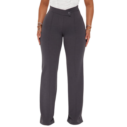 Charyeah Wide Leg Work Pants for Womens High Waisted Stretchy Pants Wrinkle Free Business Office Trousers Grey