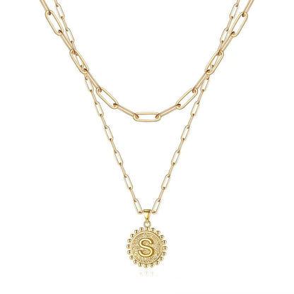 Ursteel necklace — 14K gold plated initial pendant with layered chain design