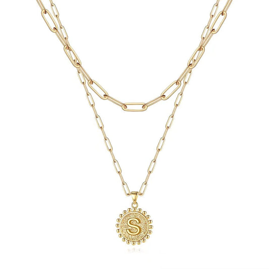 Ursteel necklace — 14K gold plated initial pendant with layered chain design