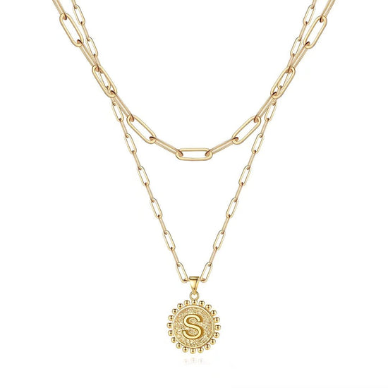 Ursteel necklace — 14K gold plated initial pendant with layered chain design