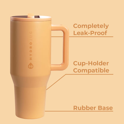 HydroJug Traveler water bottle — 40 oz with handle and flip straw, leak resistant, marigold