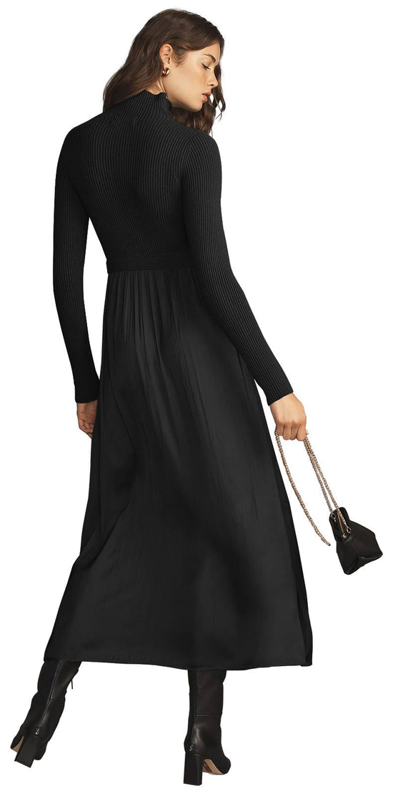 Womens ribbed knit long sleeve turtleneck dress