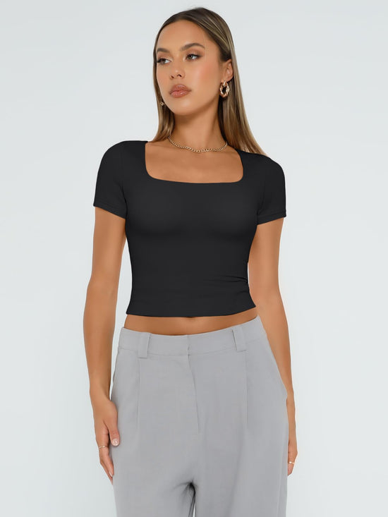 Shirt — Double lined short sleeve crop top for summer workouts and outings
