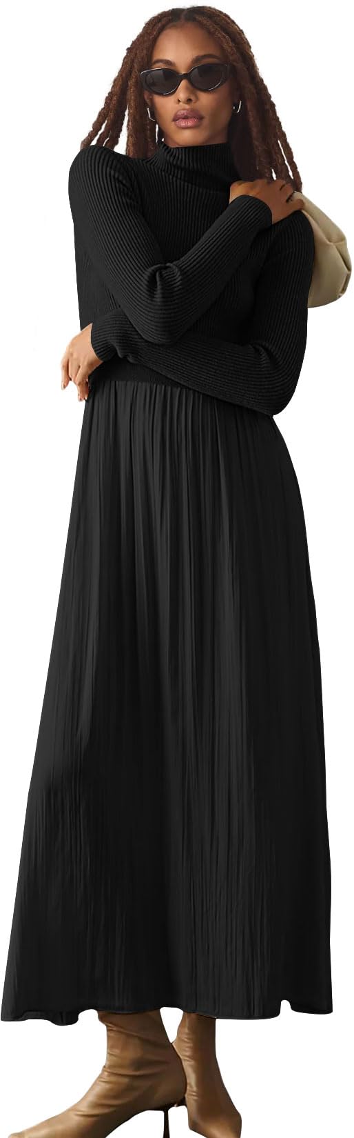 Womens ribbed knit long sleeve turtleneck dress