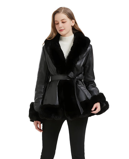 Coat — Faux leather with faux fur collar and peplum design