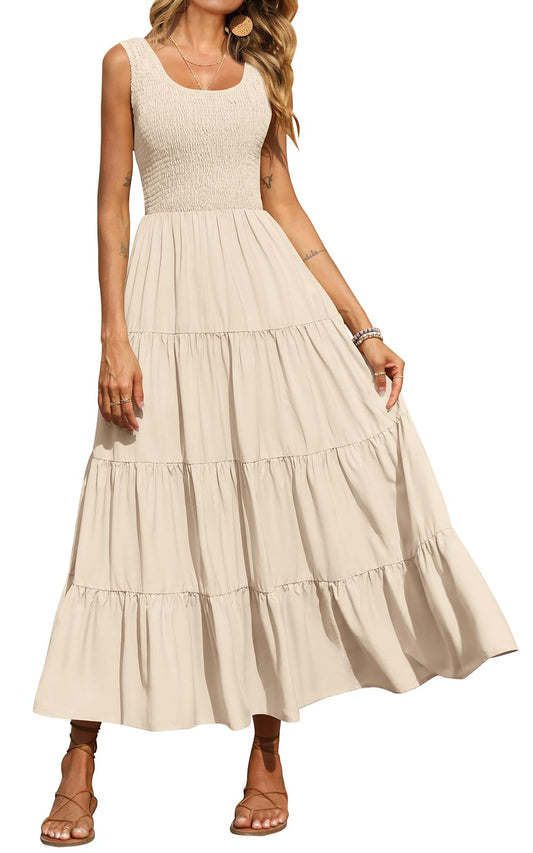 PRETTYGARDEN dress — Casual loose maxi sundress with smocked tank design