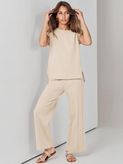 ANRABESS coordinated outfit — summer knit sweater vest and pant set for vacation