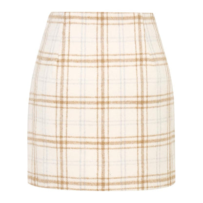 Kinghua wool plaid mini skirt — high waisted bodycon style
