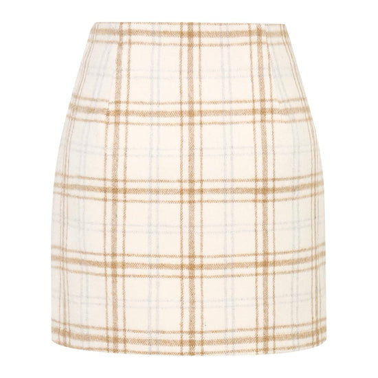Kinghua wool plaid mini skirt — high waisted bodycon style