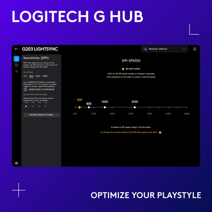 Logitech G203 wired gaming mouse — 8000 DPI with RGB lighting effects and 6 buttons