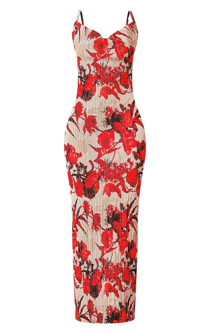 LASPIA dress — Cowl neck pleated maxi for summer weddings and events