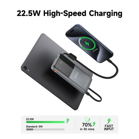 HENGKU Power Bank 10000mAh Portable Built-in Cable 22.5w Fast Charge