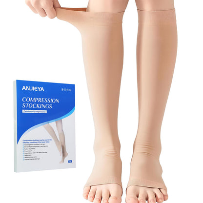 Medical compression socks - Open toe, knee high length for varicose veins and DVT