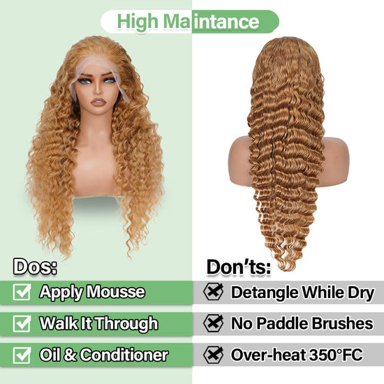 LRV deep wave wig — human hair with HD lace frontal, 180 density for women