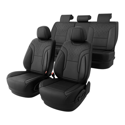 FEINEPRO Black Car Seat Covers Full Set - Breathable Faux Leather Universal 5 Seat Covers for Cars, Automotive Protector Fit for Most Sedan SUV Pick-up Truck