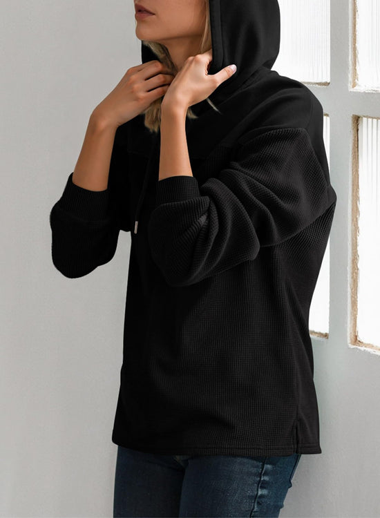 Dokotoo sweatshirt — Casual waffle knit pullover with drawstring hood