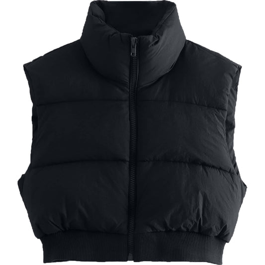 Shiyifa coat — High neck cropped puffer vest with zipper