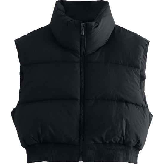Shiyifa coat — High neck cropped puffer vest with zipper