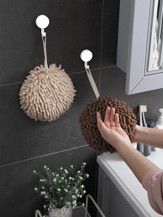 Sophie & Panda fuzzy ball towel set - creative design for bathroom décor