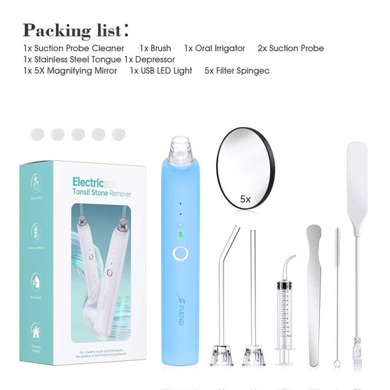 Tonsil Stone Remover with 5X Magnifying Glass Tonsil Stone Removal Kit 3 Suction Modes LED Light Bad Breath Water Flosser