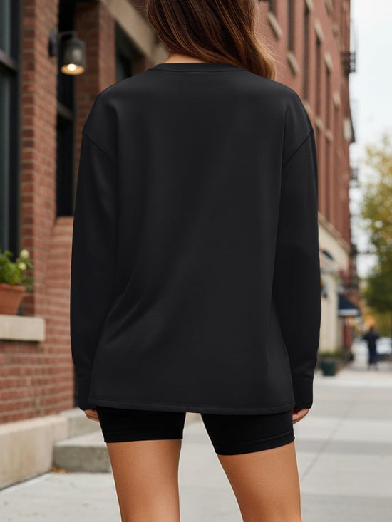 Shirt — Trendy oversized long sleeve fall top for casual workout and Y2K style