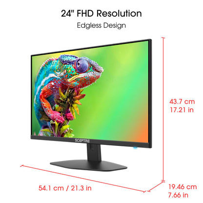 Sceptre Prime 24-inch Gaming Monitor 100Hz 1ms DisplayPort HDMI x2 100% sRGB AMD FreeSync Build-in Speakers, Eye Care Frameless Machine Black 2025 (E248W-FW100T)