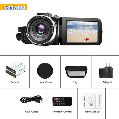 Camcorder — Full HD 1080P with night vision and 16X zoom capabilities.
