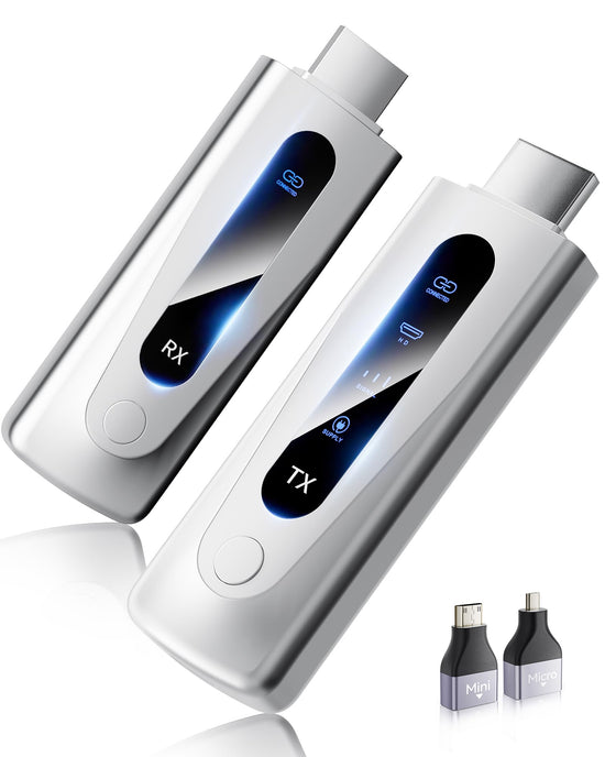 Wireless HDMI Transmitter and Receiver 328FT/100M, 4K Decode 1080P@60Hz Ultra HD Video Output, LED Display, Plug&Play 5G+2.4G for Audio to Monitor from PC/Projector/TV Box (Silver)