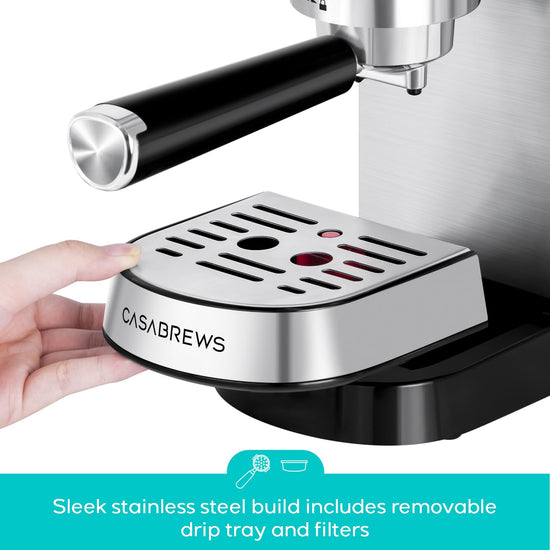 CASABREWS coffee maker — 20 bar pressure with milk frother and removable water tank