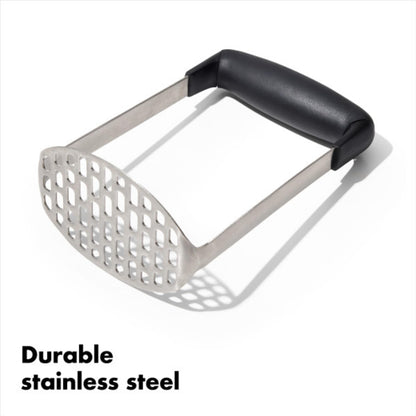 Food masher — Oxo design for easy mashing and comfort grip handle