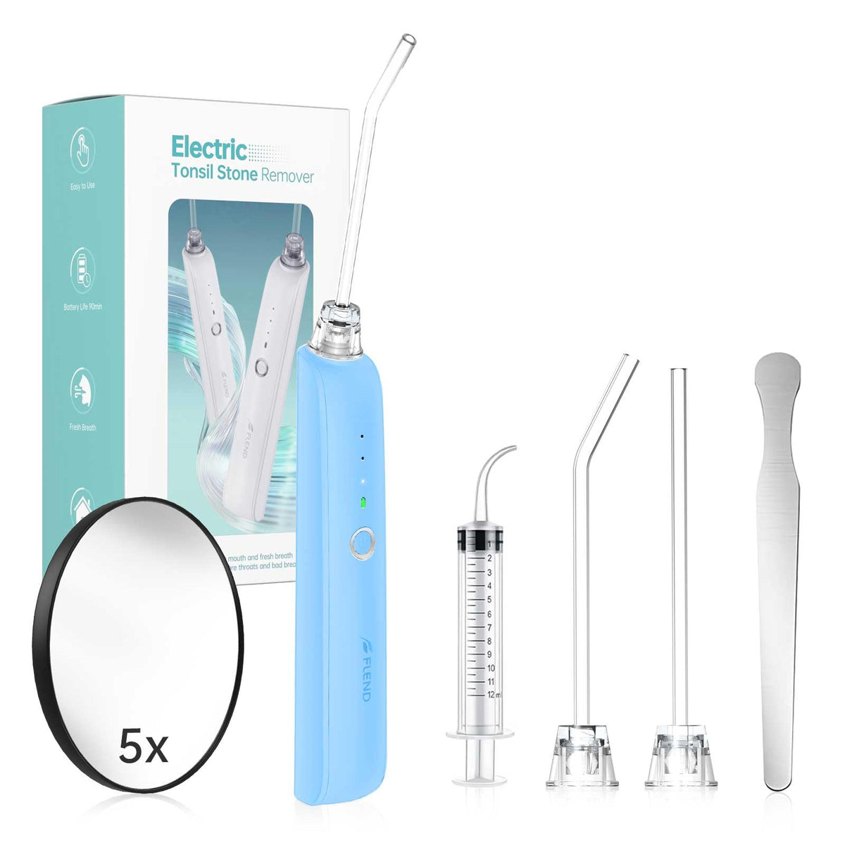 Tonsil Stone Remover with 5X Magnifying Glass Tonsil Stone Removal Kit 3 Suction Modes LED Light Bad Breath Water Flosser