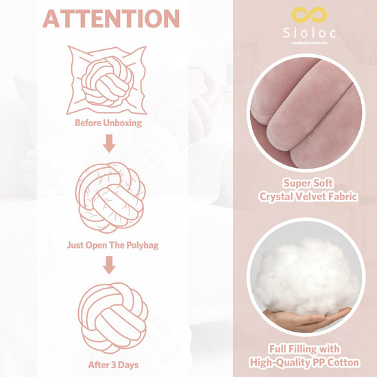 Sioloc soft knot ball pillow — Handmade plush round design in ivory color, 7.8 inches