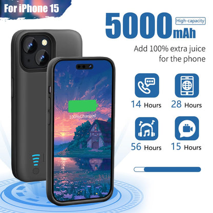 Sitong battery case - 5000mAh rechargeable for iPhone 15, 6.1 inch black