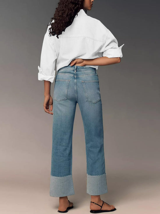 KUNMI pants — Wide leg high waist stretchy denim for women