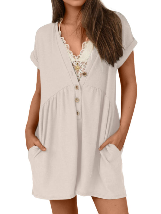 ONE_PIECE_OUTFIT — Glamaker women's summer short sleeve V neck jumpsuit with pockets