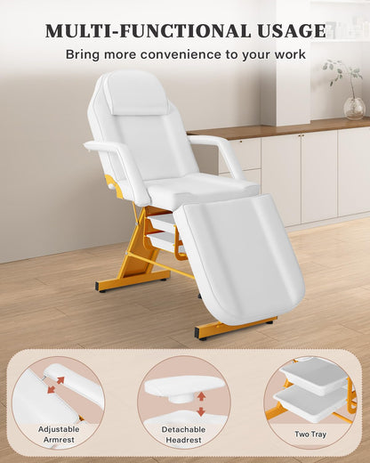 Tythical Tattoo Facial Chair for Clients, Multi-Purpose Esthetician Lash Wax Bed with Adjustable Backrest &Armrests, Professional Beauty Salon Spa Chair for Tattoo Shop Massage Furniture, White Glod