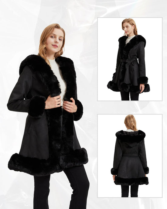GRAN ORIENTE suede coat with faux fur collar and belt for women