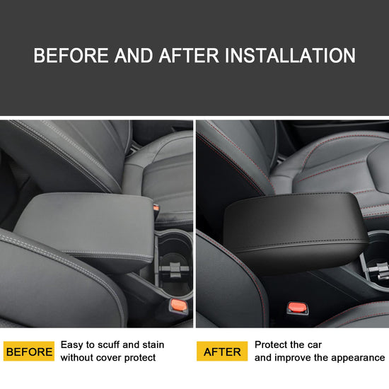 AOMSAZTO console covers - Armrest covers for 2019-2025 Subaru Forester in black with black stitches