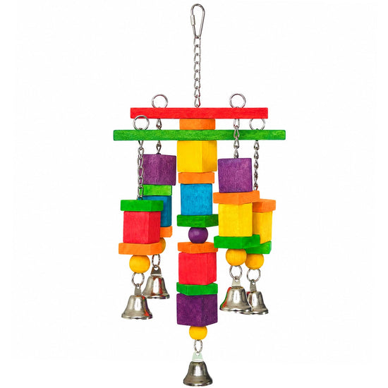 Zephyriel Bird Toys for Small to Medium Parrot, Natural Wooden Blocks with Bells, Stainless Steel Chain & Screw-Lock, Safe Shredding Parrot Toy for Conures, Cockatiels, Quakers, Parakeet