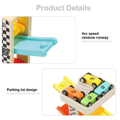 Toy vehicle set — Wooden race track with 4 mini cars for toddlers 1-2 years old