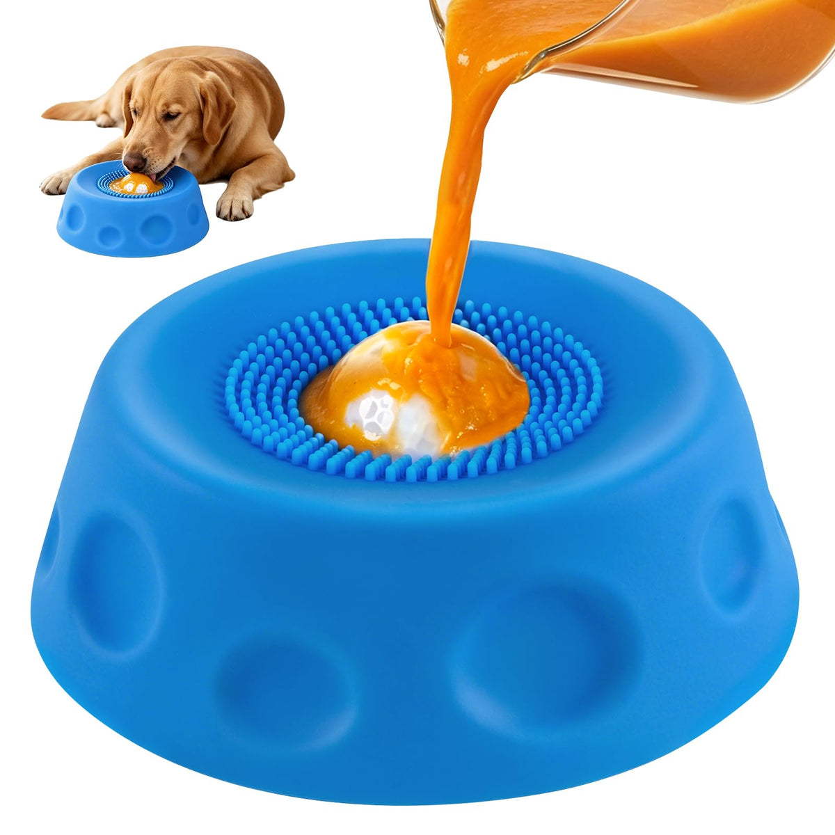 Slow Feeder Dog Bowl with Interactive Roll Ball, Anti-Slip Dog Lick Bowl
